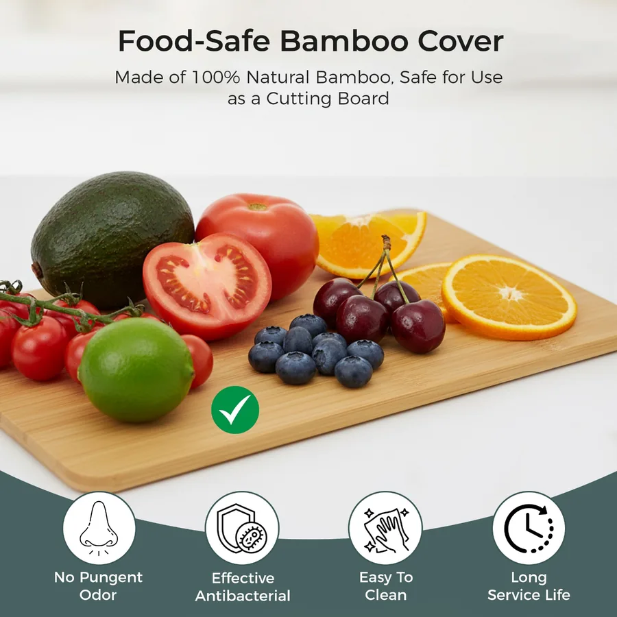 Food-safe bamboo lid and produce storage